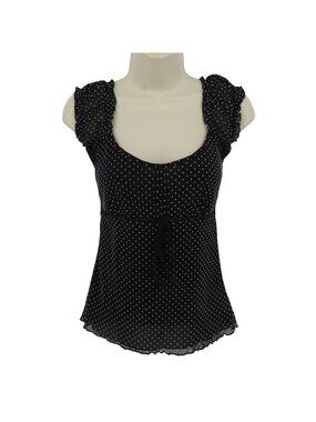 Y2K Coolwear USA Medium Black White Polka Dot Sleeveless Babydoll Shirt Top